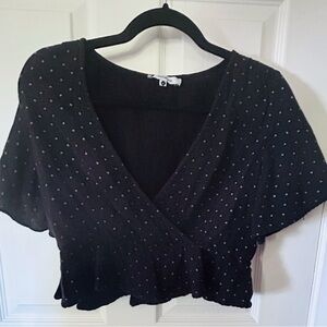 *Minimum $15 total. Elegant Black Polka Dot Wrap Crop Top.